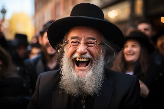 Photo orthodox jew with hat very happy and cheerful