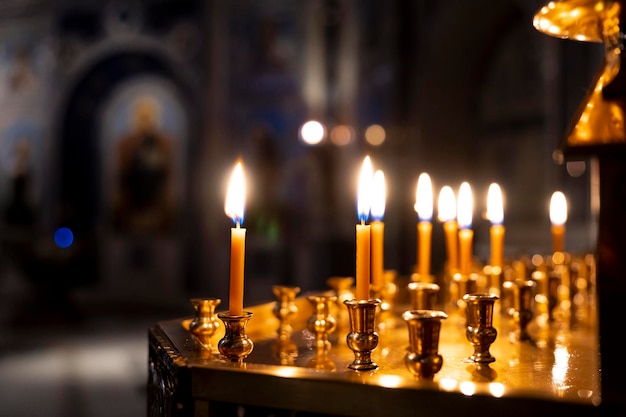 Orthodox ritual. church candles. fire and wax.