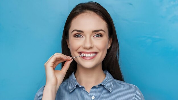 Ortodontische behandeling tandheelkundige zorg concept mooie vrouw gezonde glimlach close-up keramische an