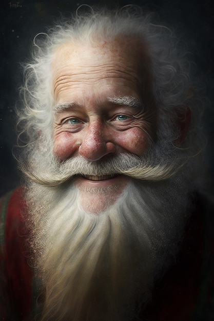 サンタ クロースと彼の顔のクローズ アップの肖像画 陽気で笑顔のサンタ ジェネレーティブ AI