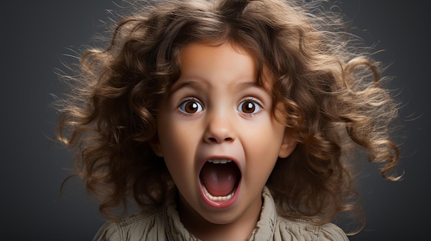 ortrait of surprised little kid girl with big open mouth