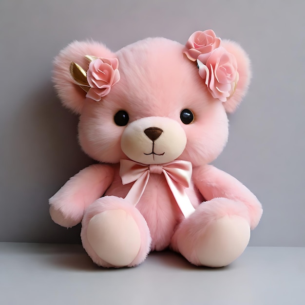 osa de peluche rosadas con lazo dorado con dije flor de liss gegenereerd door AI