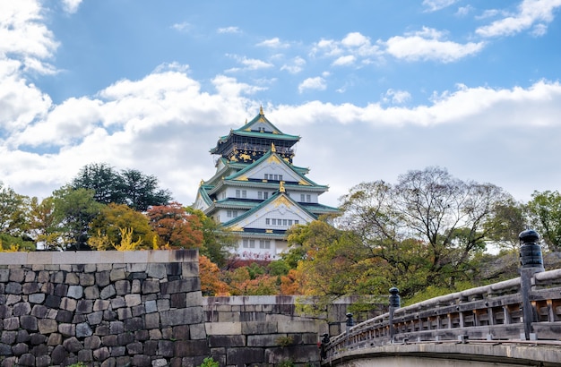 Osaka Castle architecture landmark with bridge gate in autumn season