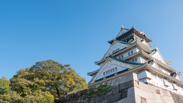 Замок Осака в Осаке с осенними листьями. Концепция путешествий Японии