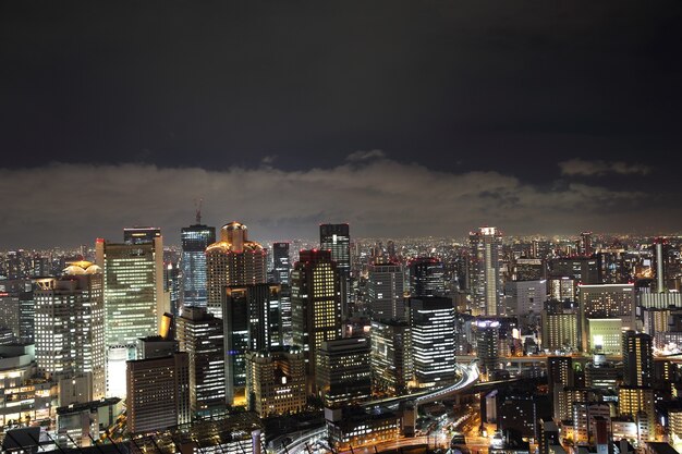 Osaka city in Japan cityscape at night view