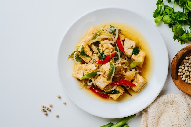 Oseng tauge. Indonesian stir fry bean sprouts mixed with fried tofu