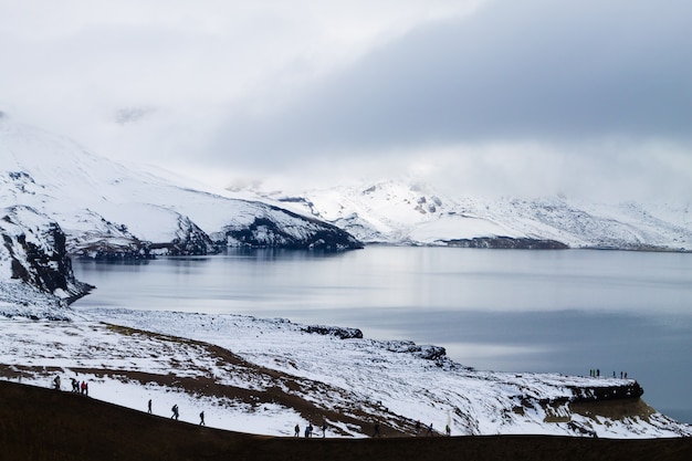 Oskjuvatn lake at Askja, Iceland. Central highlands of Iceland landmark. Volcanic view