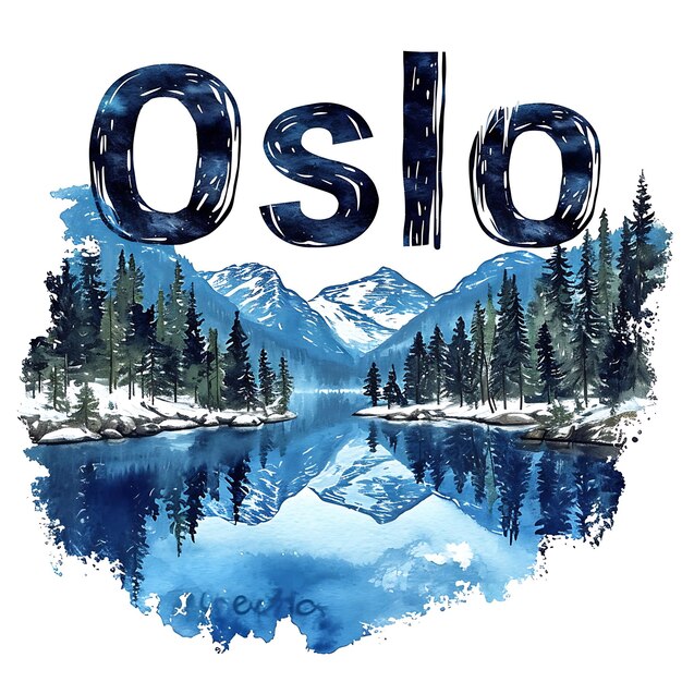 Foto oslo-tekst met strakke en moderne scandinavische typografie desi aquarel lanscape arts collection