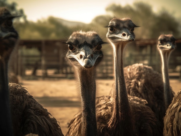 Ostrich bird portrait close up created with Generative AI technology