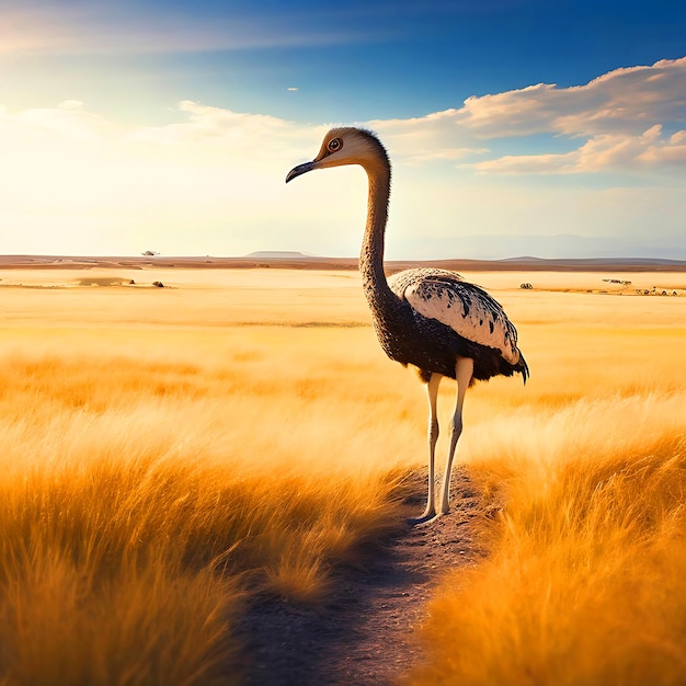 An Ostrich bird Roaming in the field