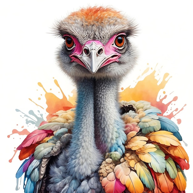 Ostrich colorful on white background Ai Generated