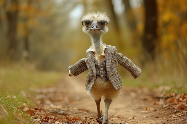 Ostrich fashion model runway confidently strutting down a runway showcasing the latest in bird fashion