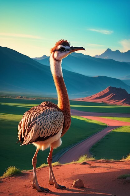 Photo ostrich large bird animal wallpaper background illustration strong body running at high speed