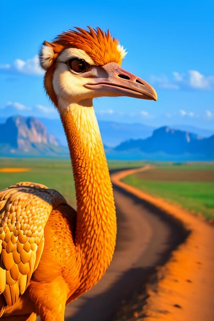 Ostrich large bird animal wallpaper background illustration strong body running at high speed