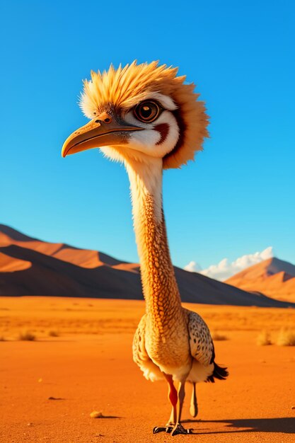 Ostrich large bird animal wallpaper background illustration strong body running at high speed