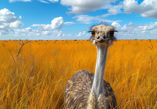 Photo ostrich standing in field a ostrich in the savannah