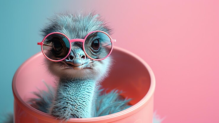 Photo ostrich wearing pink sunglasses