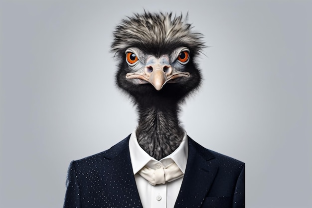 a ostrich wearing a suit and tie