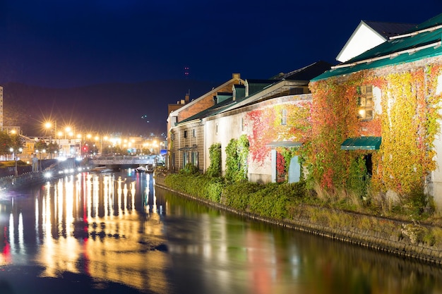 Otaru canal in Hokkaido city at night