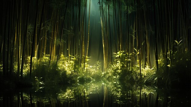 Photo otherworldly bamboo illuminated at night