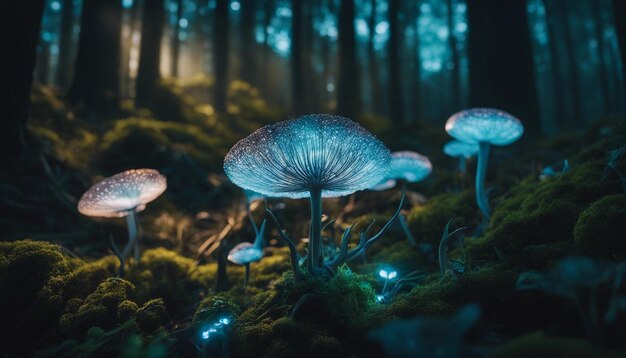 生物発光植物の異世界的な森