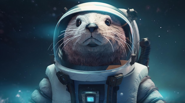 Otter astronaut digital art illustration Generative AI