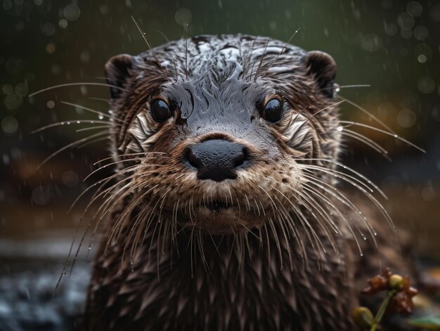 Photo otter close up portrait created with generative ai technology