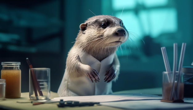 Otter a scientist in a laboratory doing research Generative ai