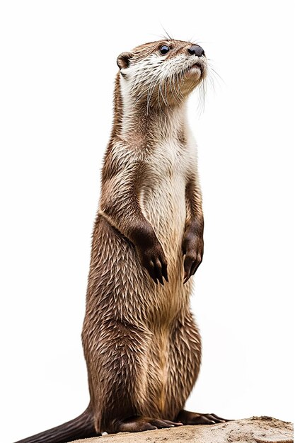 Photo otter standing upright on a rock