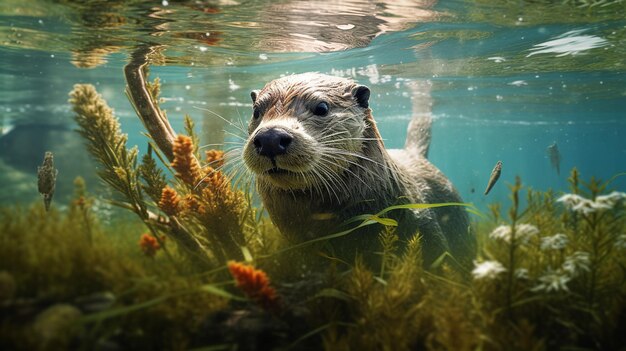 Фото Выдра плавает в воде