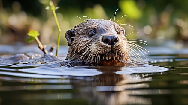 an otter swimming in water