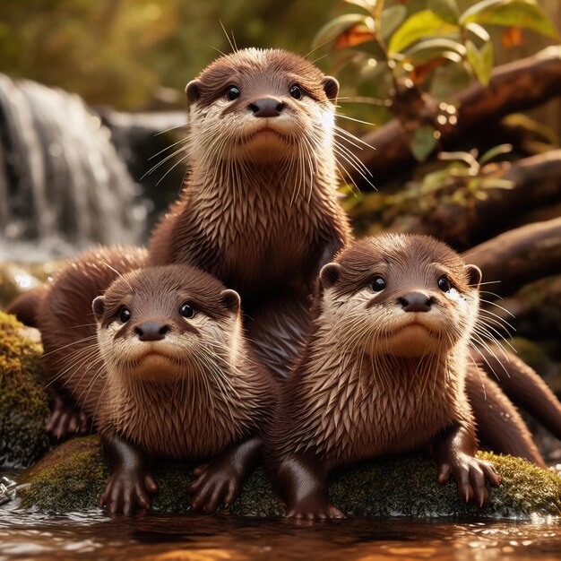 Foto ottere animali nel fiume naturale