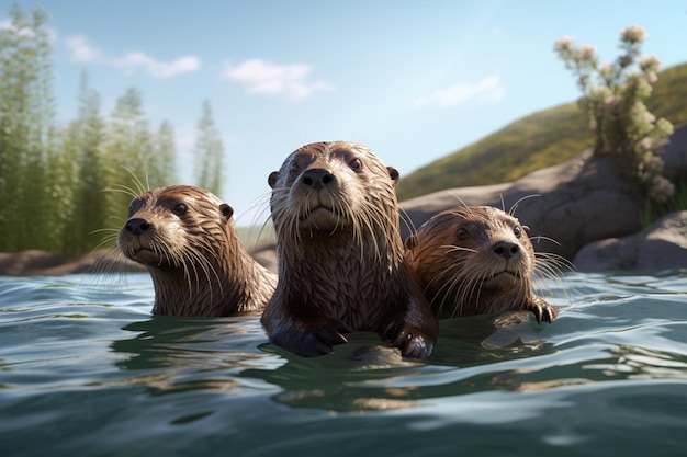 Otters swimming in rivers