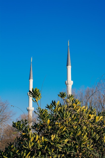 Ottoman Turkish style mosque minaret as Religious Muslim temple architecture