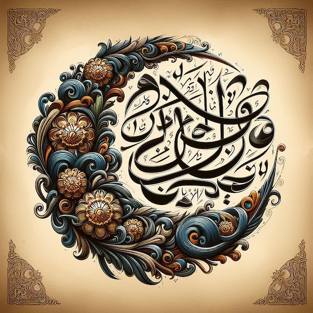 Foto stile calligrafico di ispirazione ottomana per il ramadan kareem con curve e fioriture