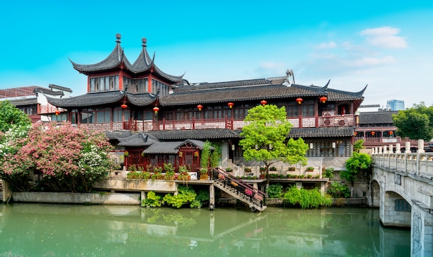 Oud architecturaal landschap van Qinhuai-rivier in Nanjing