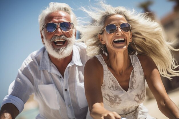 Oud echtpaar fietst samen in de zomer Generatieve AI