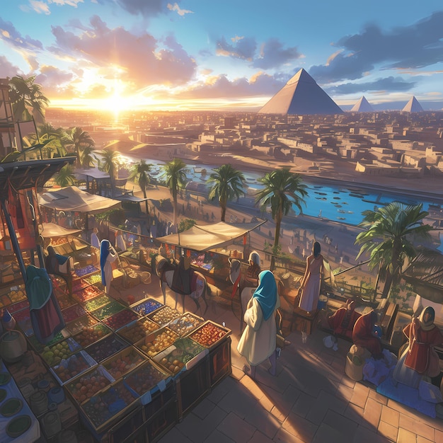 Oud-Egyptische markt zonsopgang