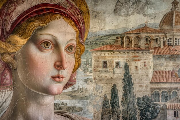 Foto oud fresco met een mooie vrouw uit het palazzo vecchio in florence