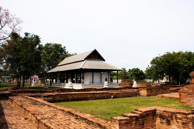 Oud gebouw ubosot van Wat Phra Si Rattana Mahathat tempel voor thaise mensen reizigers bezoeken en respecteren bidden zegen wensen heilige mysterie aanbidding boeddha in Suphanburi stad in Suphan Buri Thailand