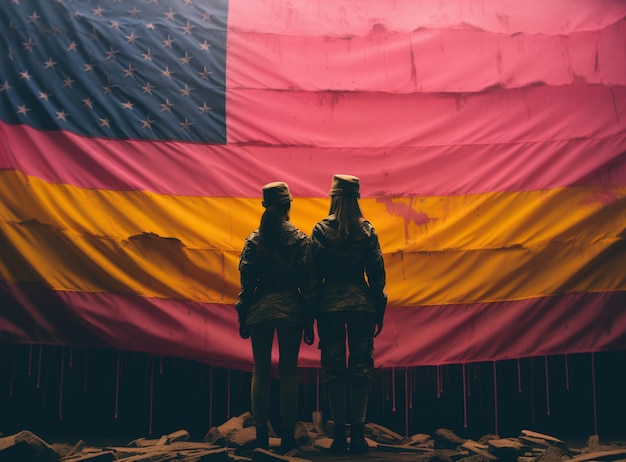 Oud gecamoufleerd leger en Amerikaanse vlag Hoogwaardige foto