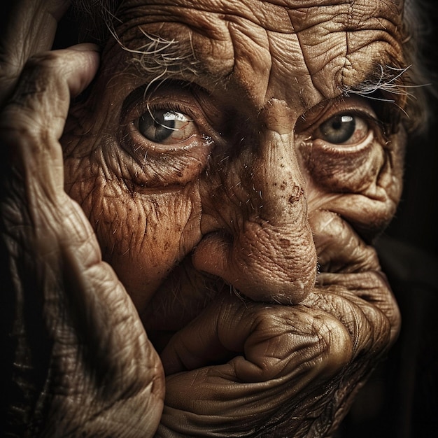 oud gezicht wijsheid gevulde ogen oude dame gerimpeld gezicht