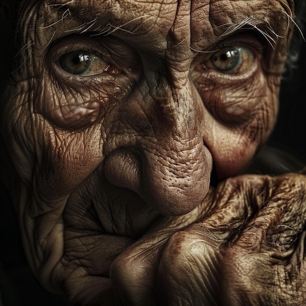 oud gezicht wijsheid gevulde ogen oude dame gerimpeld gezicht
