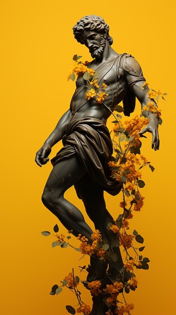 Foto oud grieks standbeeld drijvend op gele achtergrond