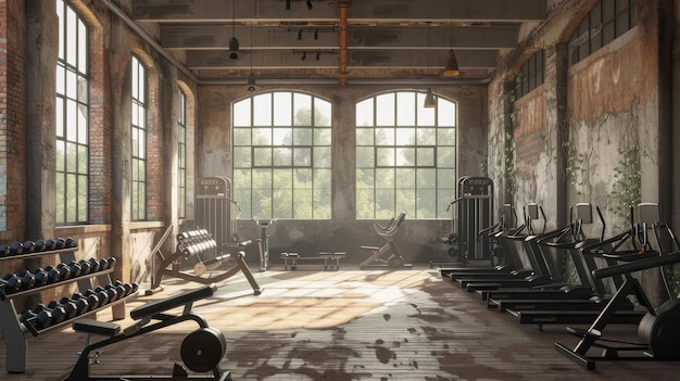 Oud interieur van de sportschool met apparatuur