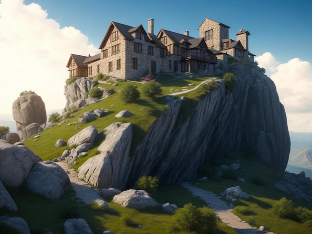 Oud kasteel in de bergen gegenereerd door Ai