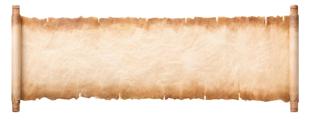 Oud perkamentpapier scroll vel vintage leeftijd of textuur geïsoleerd op een witte achtergrond