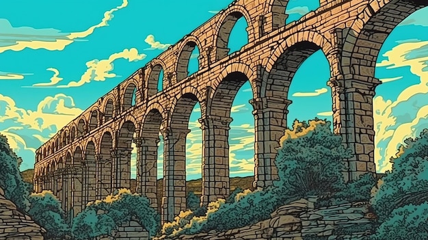 Oud-Romeins aquaduct Fantasie concept Illustratie schilderij