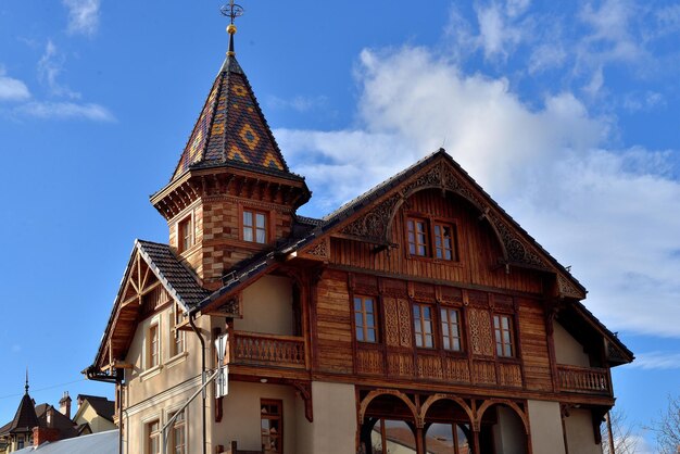 oud stadhuis oud hout architectuur veel gekleurd dak