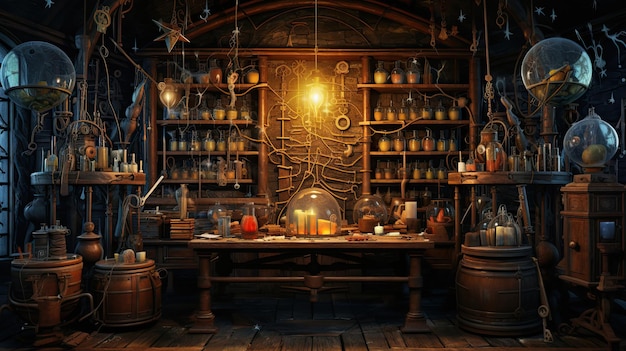 Oude alchemische laboratorium met arcane gereedschappen